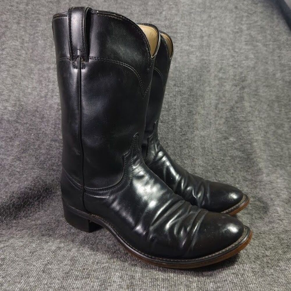 Laredo Boots Men's 7902 Saddle Collection Roper Black Leather Boots Size 7.5 D
